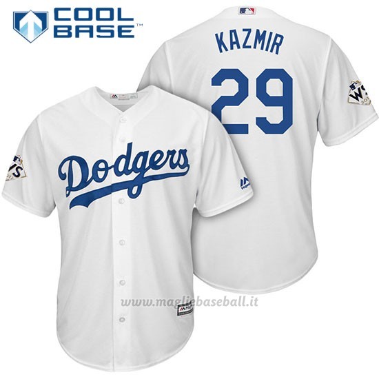 Maglia Baseball Uomo Los Angeles Dodgers 2017 World Series Scott Kazmir Bianco Cool Base